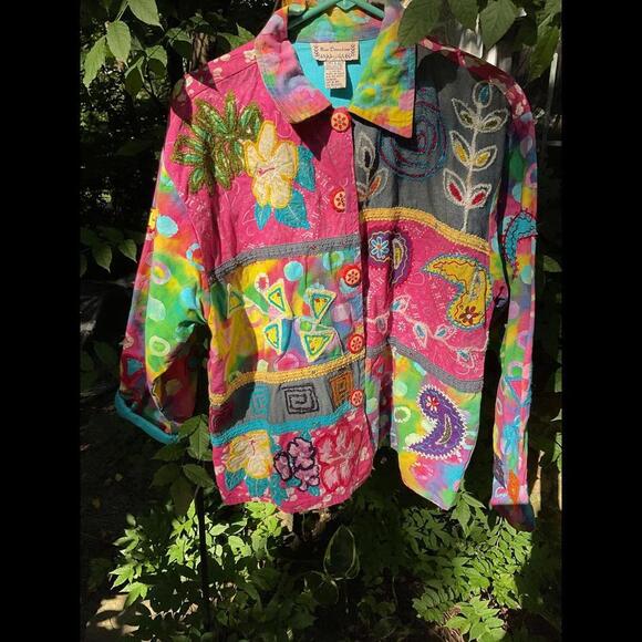 Tops - New Direction Vintage Patchwork Hippie, Boho Grandma Art to wear Jacket 14/16